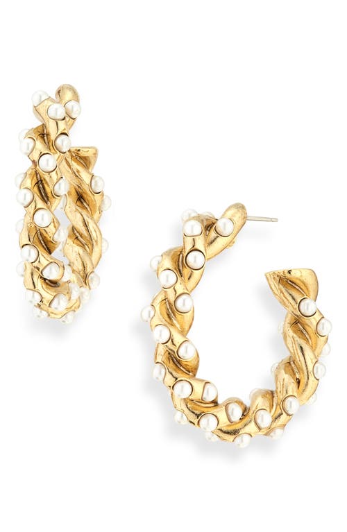 Oscar De La Renta Imitation Pearl Rope Hoop Earrings In Gold