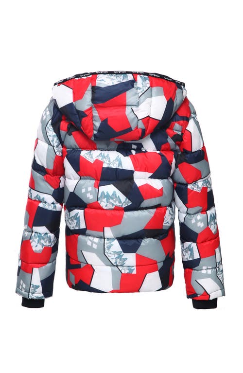 Rokka&rolla Kids' Heavyweight Fleece Lined Puffer Jacket In Red Geometry
