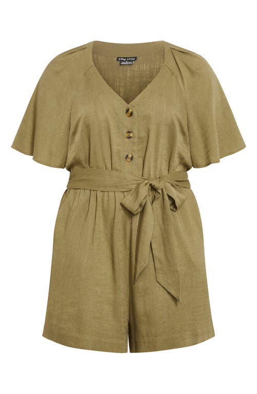 City Chic Brielle Belted Romper In Olive
