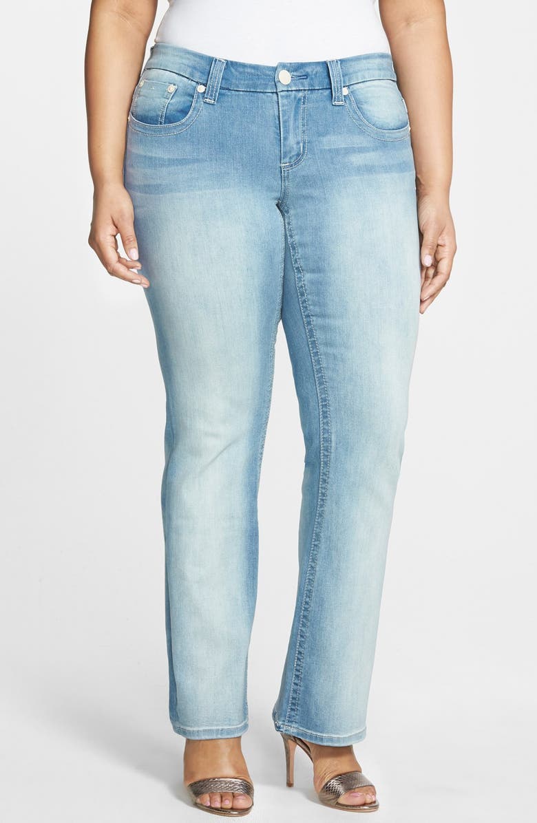 Seven7 Embellished Pocket Stretch Bootcut Jeans (Moonbeam Blue) (Plus ...