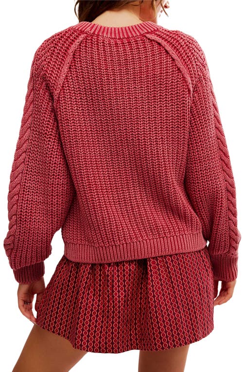 Shop Free People Frankie Cable Cotton Sweater In Cherry