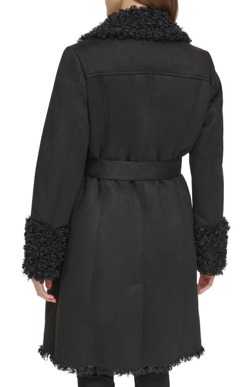 KARL LAGERFELD KARL LAGERFELD PARIS FAUX SHEARLING DOUBLE BREASTED COAT 