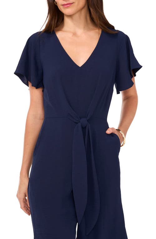 Shop Vince Camuto Tie Waist Crop Wide Leg Jumpsuit In Classic Navy