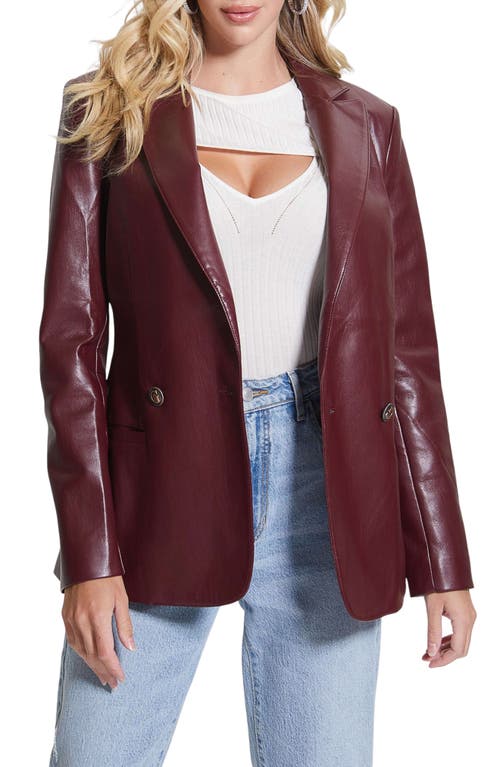 GUESS New Emelie Faux Leather Blazer in Mystic Wine Multi