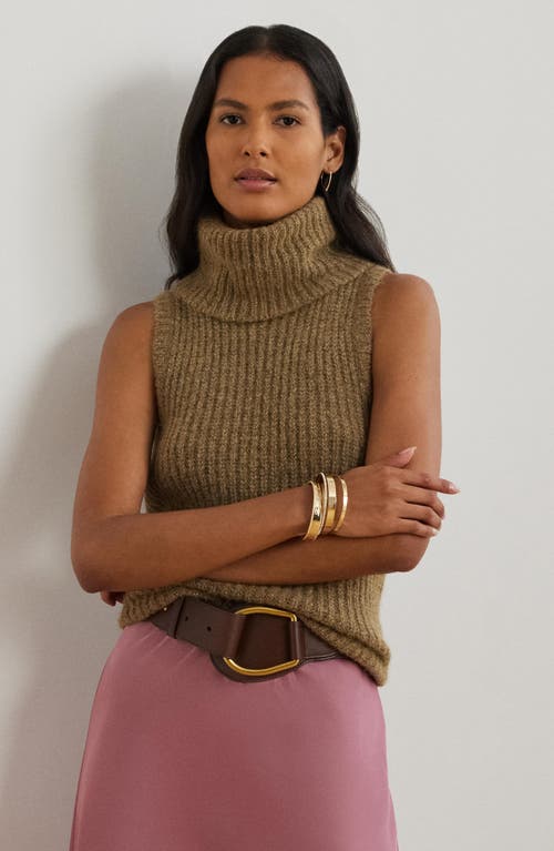 Shop Lauren Ralph Lauren Metallic Sleeveless Turtleneck Sweater In Brown