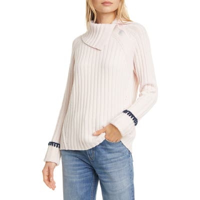Rebecca Taylor Foldover Neck Wool & Cotton Blend Sweater, Pink