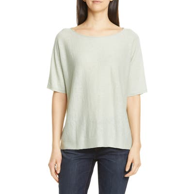 Eileen Fisher Bateau Neck Organic Linen Blend Top, Green