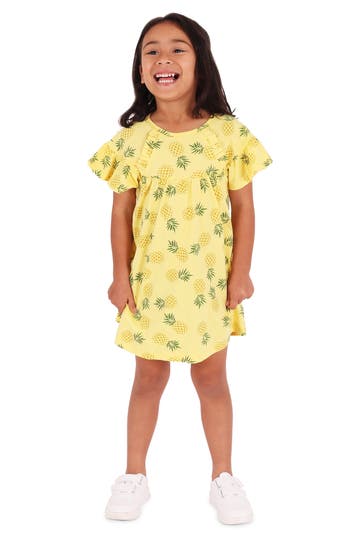 Shop Dot Australia Kids' Pineapples Puff Sleeve Dress In Lemon