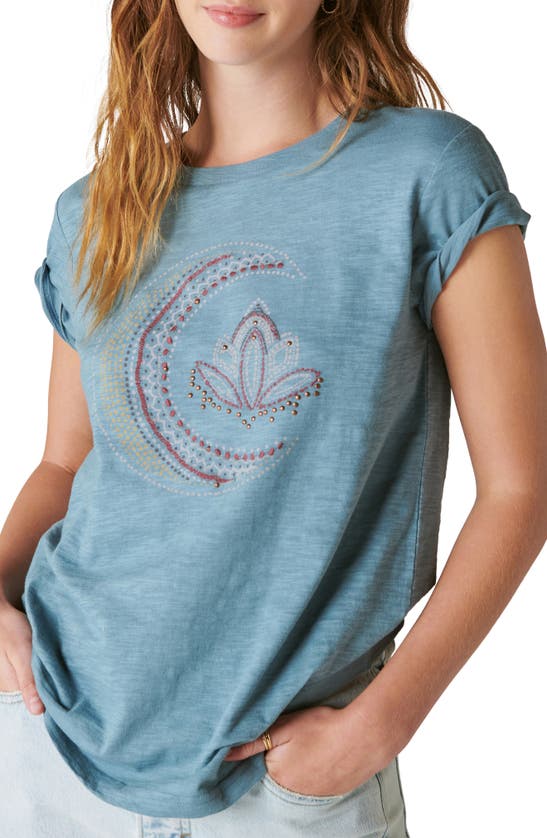 LUCKY BRAND MOON EMBELLISHED COTTON GRAPHIC T-SHIRT