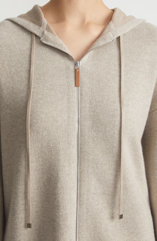 Lafayette 148 New York Double Knit Cashmere Zip Hoodie In Taupe Melange