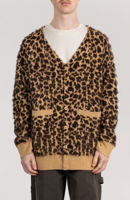 Shop Stan Ray Oversize Fuzzy Leopard Camo Cardigan In Leopard Camo Mohair