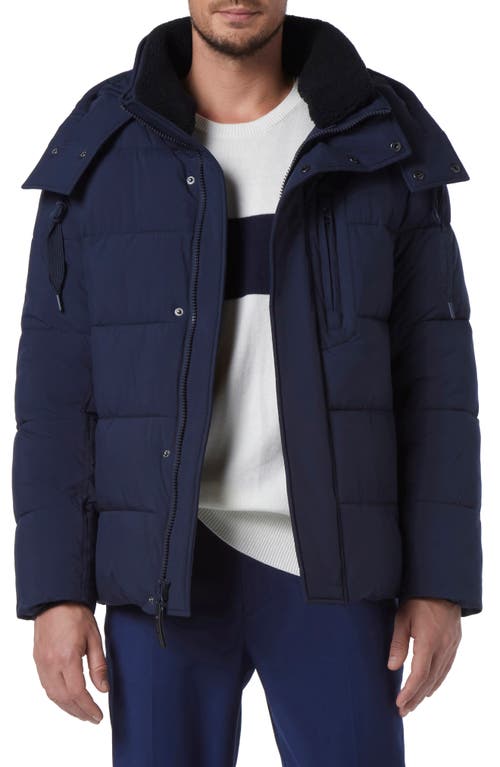 Andrew Marc Howe Water Resistant Puffer Jacket with Removable Faux Shearling Collar in Navy
