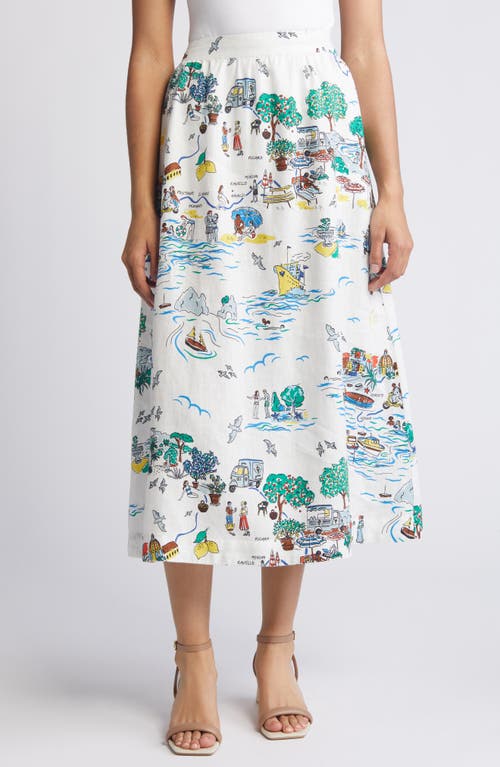 Florence Linen Midi Skirt in Ivory Amalfi