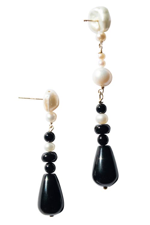 Seree Chess Pearl Black Agate Earrings In Black