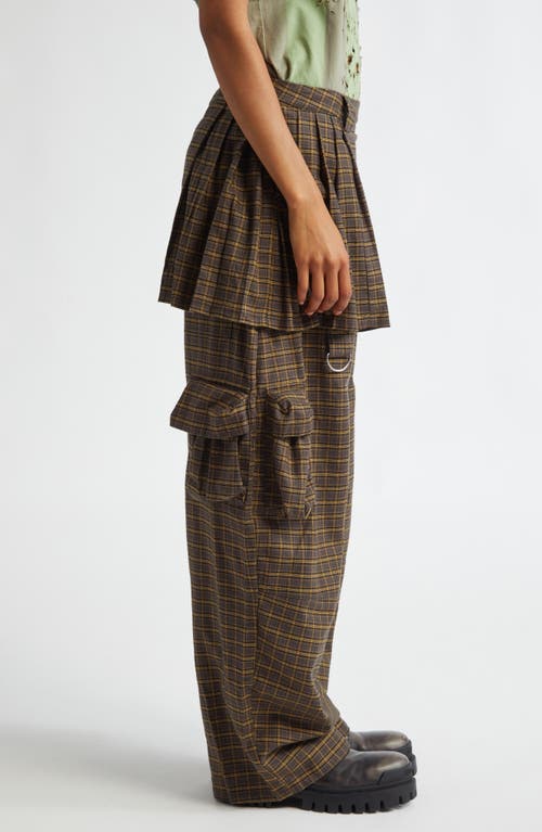 Shop Collina Strada Lawn Plaid Skirt Overlay Cargo Pants In Charcoal Plaid