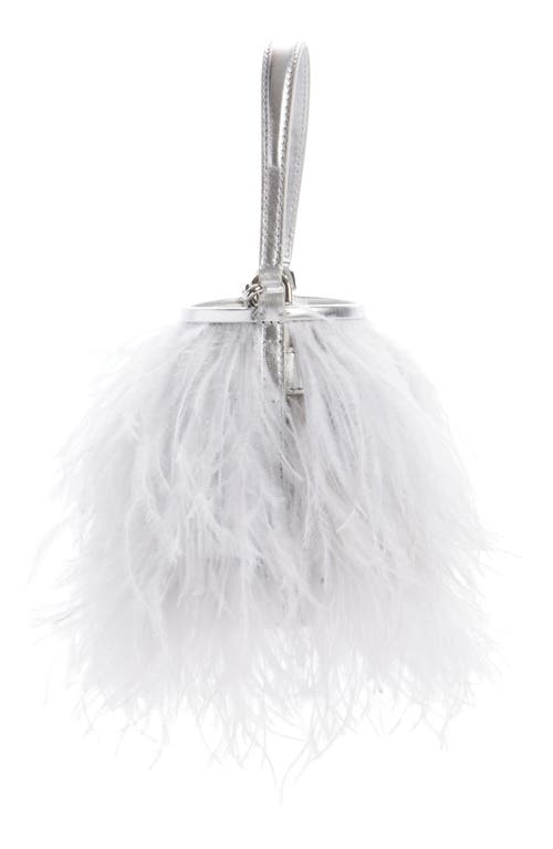 Shop Givenchy Shark Lock Faux Feather Bucket Bag In Light Grey