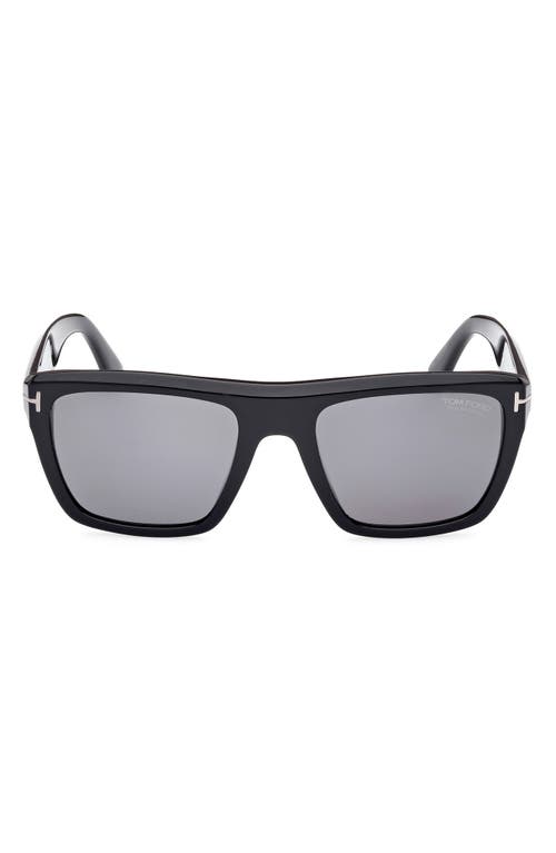 Tom Ford Alberto 55mm Polarized Square Sunglasses In Shiny Black/polarized Smoke