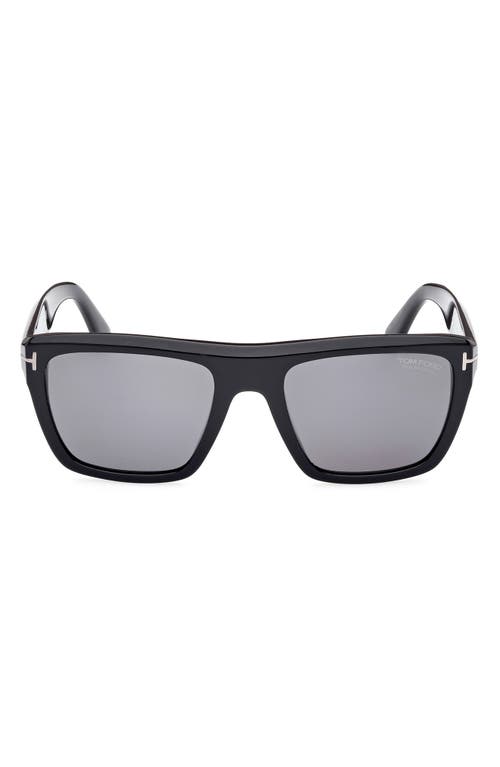 Shop Tom Ford Alberto 55mm Polarized Square Sunglasses In Shiny Black/polarized Smoke