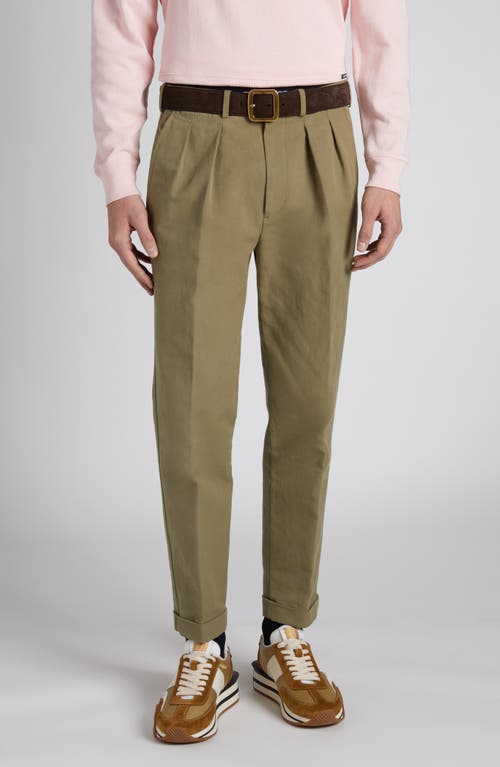 Shop Tom Ford Pleated Cotton Sateen Pants In Olive