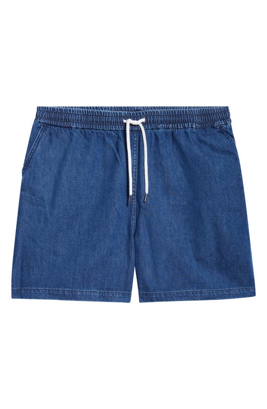 Shop Drake's High Waist Denim Drawstring Shorts In Stone Washed