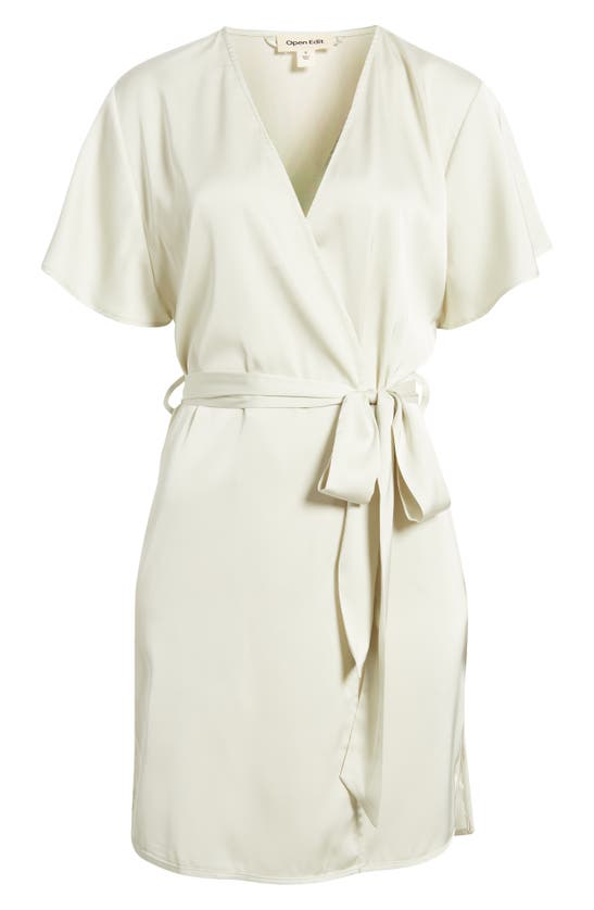 Open Edit Tie Waist Short Satin Robe In Green Shade