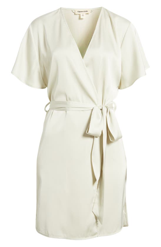 Shop Open Edit Tie Waist Short Satin Robe In Green Shade