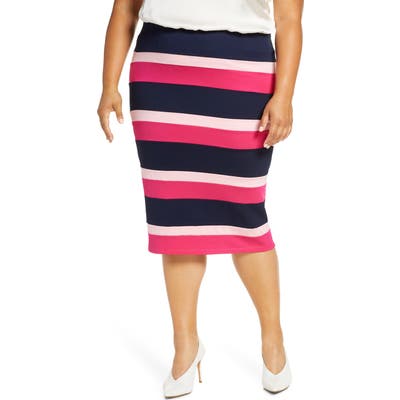 Plus Size Eloquii Stripe Pencil Skirt, Pink