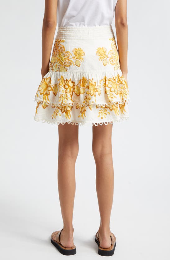 Shop Farm Rio Aura Floral Embroidered Layered Ruffle Skirt In Aura Floral Off-white