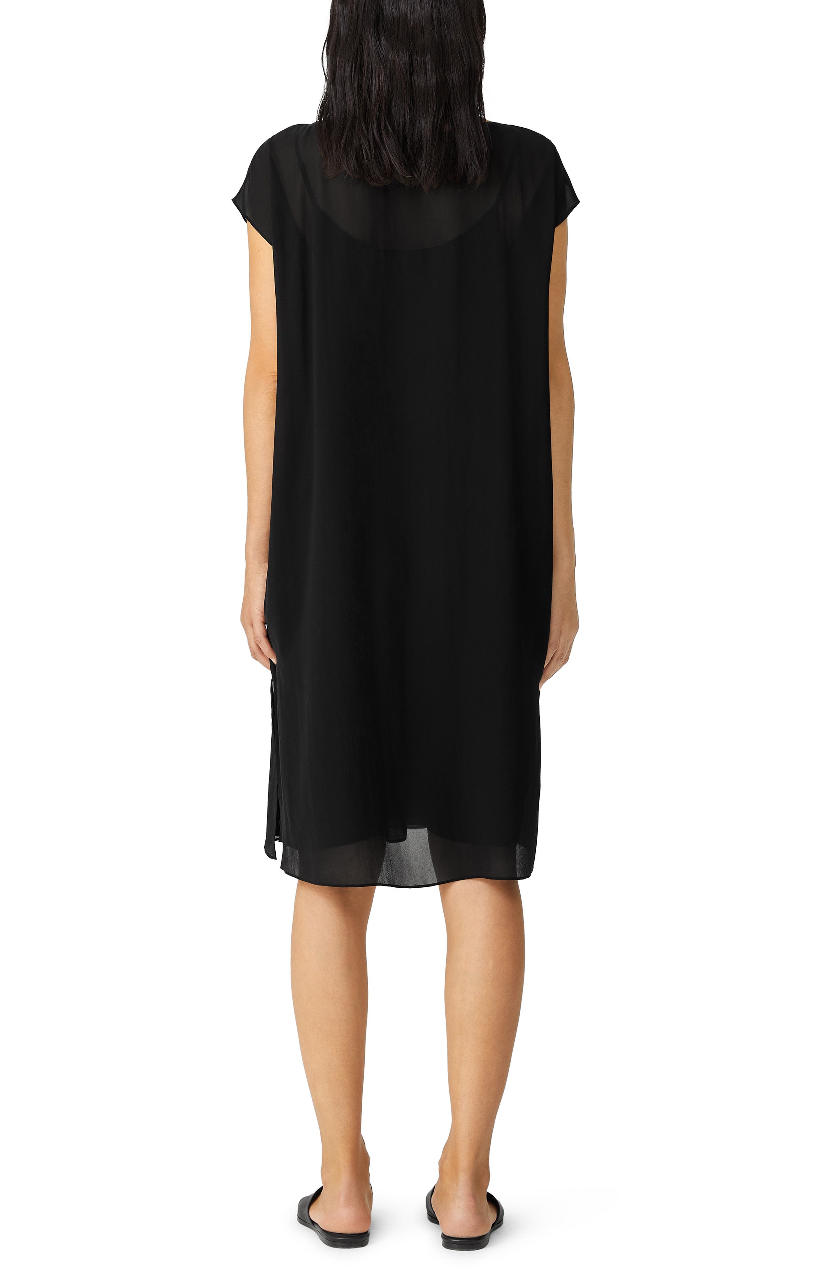Eileen Fisher Bateau Neck Silk Shift 