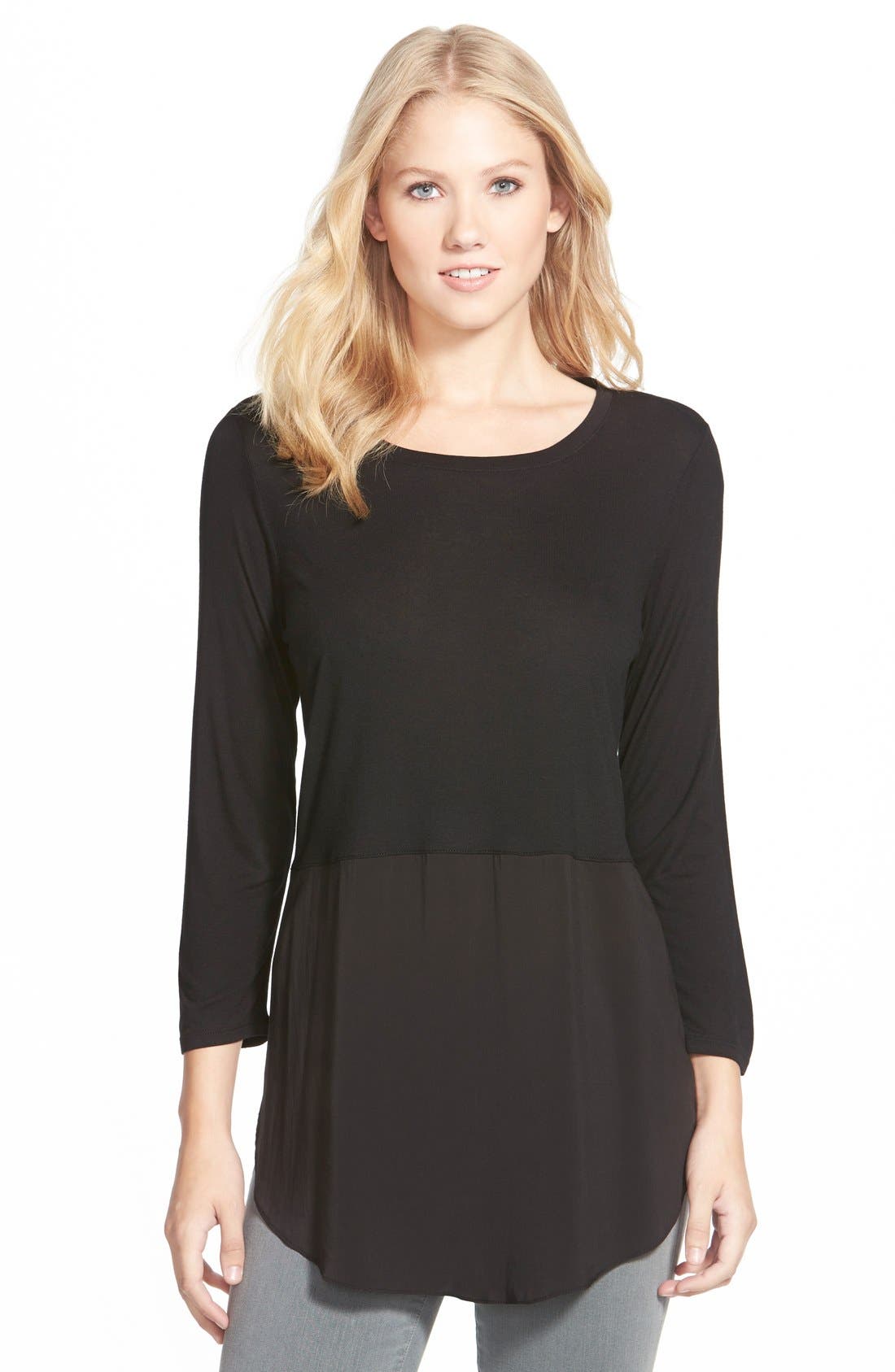 UPC 039372288655 product image for Women's Two By Vince Camuto Mixed Media Jewel Neck Tunic, Size Medium - Black | upcitemdb.com