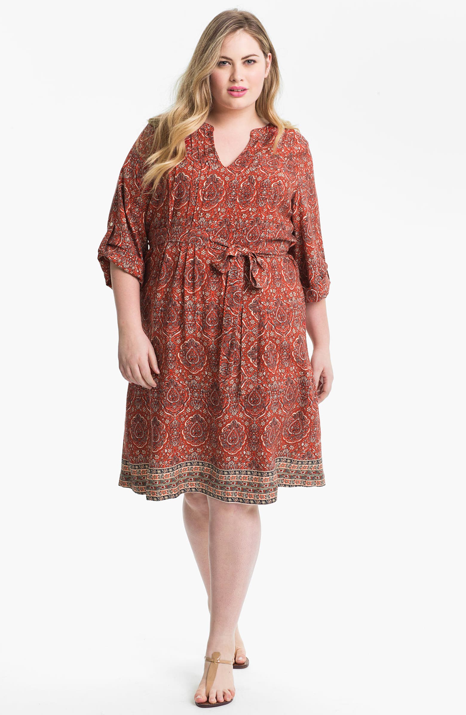 Lucky Brand Roll Sleeve Print Dress (Plus Size) | Nordstrom