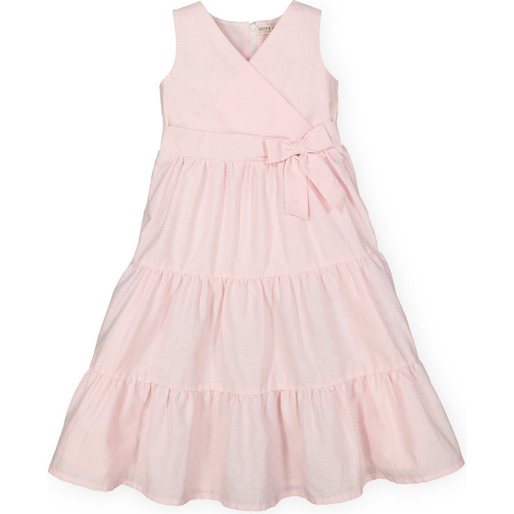 Hope & Henry Girls' Tiered Wrap Dress, Kids In Pale Pink Linen