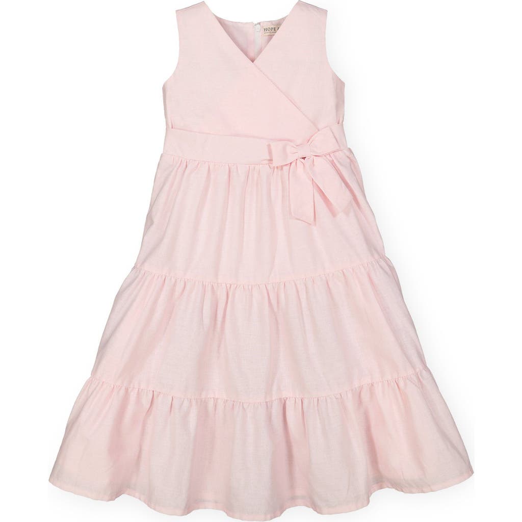Hope & Henry Girls' Tiered Wrap Dress, Toddler In Pale Pink Linen