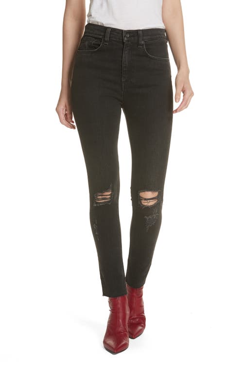 Ripped High Waist Ankle Skinny Jeans in Rock W/Holes