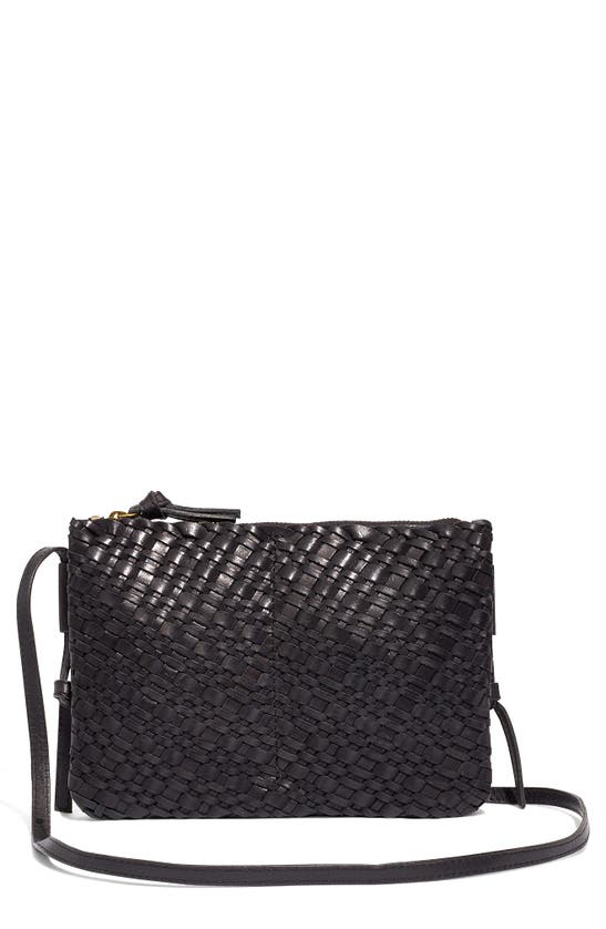 Madewell The Knotted Crossbody Bag In Woven Leather In Black