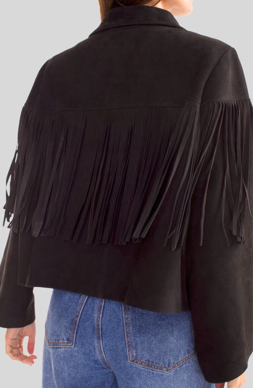 Cynthia Rowley Cropped Fringe Suede Jacket In Black