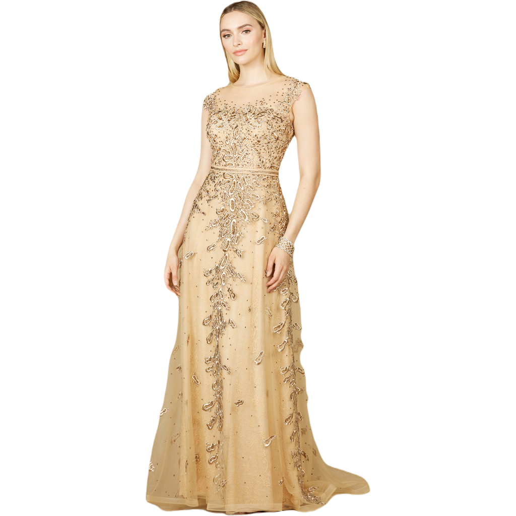 Lara New York Inspired Lace Gown With Cap Sleeves In Gold