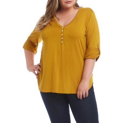 Plus Size Karen Kane Henley Shirttail Tee, Metallic