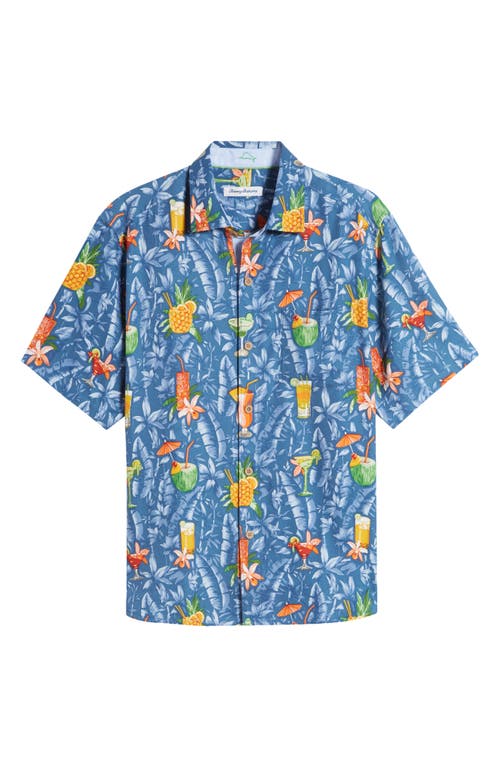 Shop Tommy Bahama Tide One On Print Short Sleeve Silk Button-up Shirt In Dockside Blue