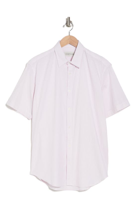 Coastaoro Niko Stripe Cotton Short Sleeve Button-up Shirt In Pink