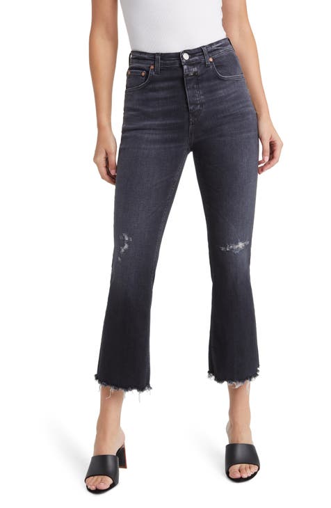 Hi-Sun Frayed High Waist Crop Flare Jeans