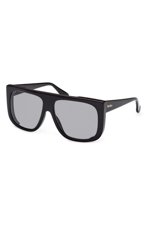 Shop Max Mara 60mm Shield Sunglasses In Shiny Black/smoke