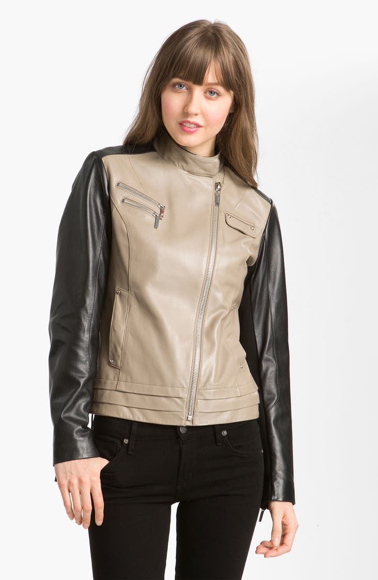 Laundry by Shelli Segal Asymmetrical Zip Colorblock Leather Jacket ...