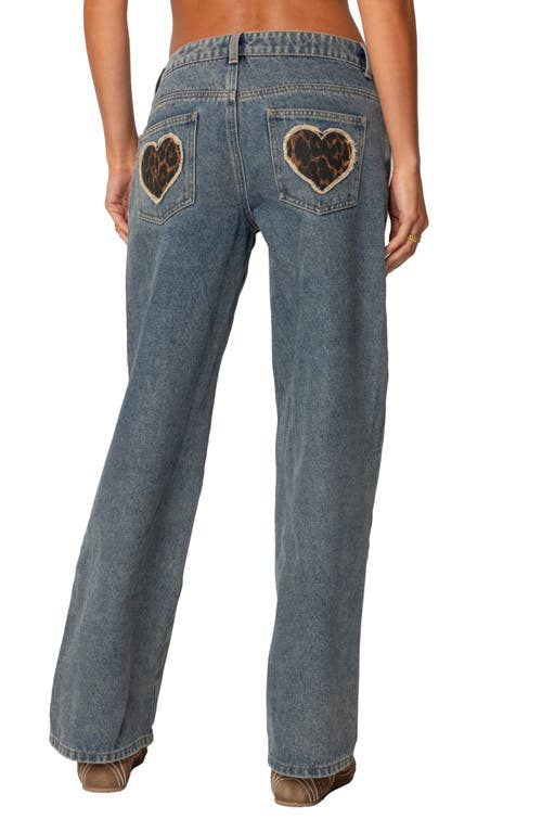 Edikted Leopard Heart Wide Leg Jeans In Blue-washed