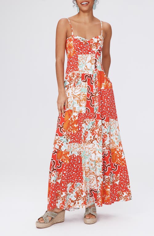 Diane von Furstenberg Etta Mixed Print Maxi Dress Soltice Flags Red at Nordstrom,