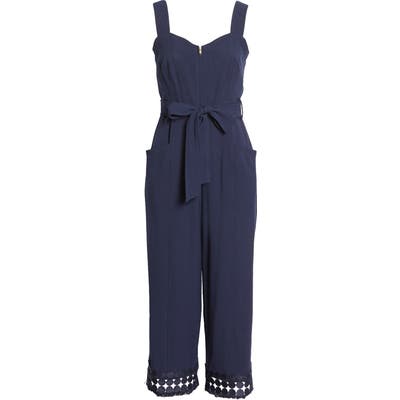 Julia Jordan Zip Front Hopsack Jumpsuit, Blue