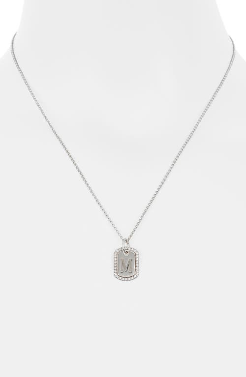 Meshmerise Diamond Initial Dog Tag Pendant Necklace In White-m