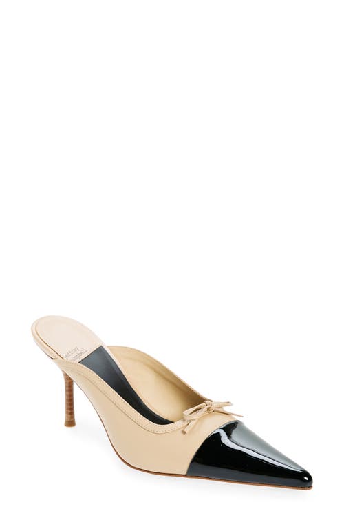 Chopine Pointed Cap Toe Mule in Black Patent Natural