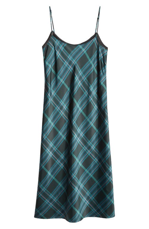 Shop Vince Plaid Satin Midi Slipdress In Jade Onyx