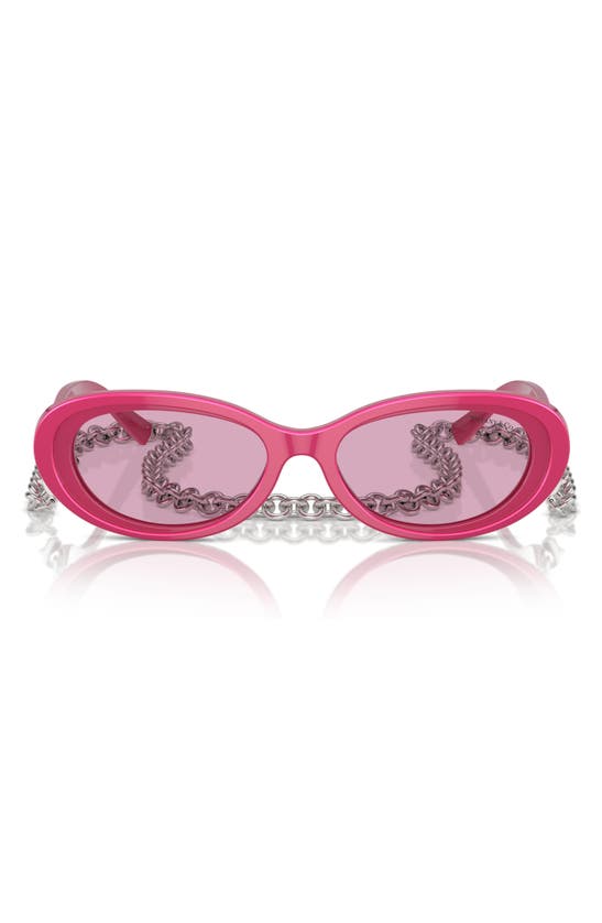 Shop Tiffany & Co 54mm Oval Sunglasses With Chain In Fuchsia / Violet